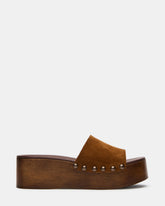 CONGA Tan Suede Platform Wood Bottom Slide Women's Sandal | Steve Madden for Sale
