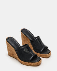 CRUZ Black Square-Toe Platform Mesh Wedge Mule Women's Sandal | Steve Madden discount