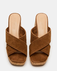 MARSDEN Chestnut Suede Women's Platform Square-Toe Mule Sandal | Steve Madden on Sale