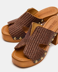 SUNKISSED Brown Raffia Platform Block Heel Studded Women's Sandal | Steve Madden discount