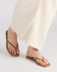 MARELLA Cognac Leather Women's Thong Square-Toe Sandal | Steve Madden US