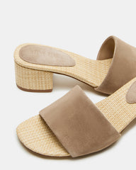 HAILEE Taupe Suede Women's Square-Toe Raffia Block Heel Mule Sandal | Steve Madden discount