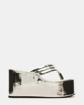 ESCAPISM Silver Crocodile Women's Platform Thong Wedge Sandal | Steve Madden on Sale