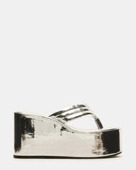 ESCAPISM Silver Crocodile Women's Platform Thong Wedge Sandal | Steve Madden on Sale