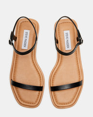 CAMARI Black Leather Square Toe Strappy Sandal | Women's Sandals | Steve Madden Sale