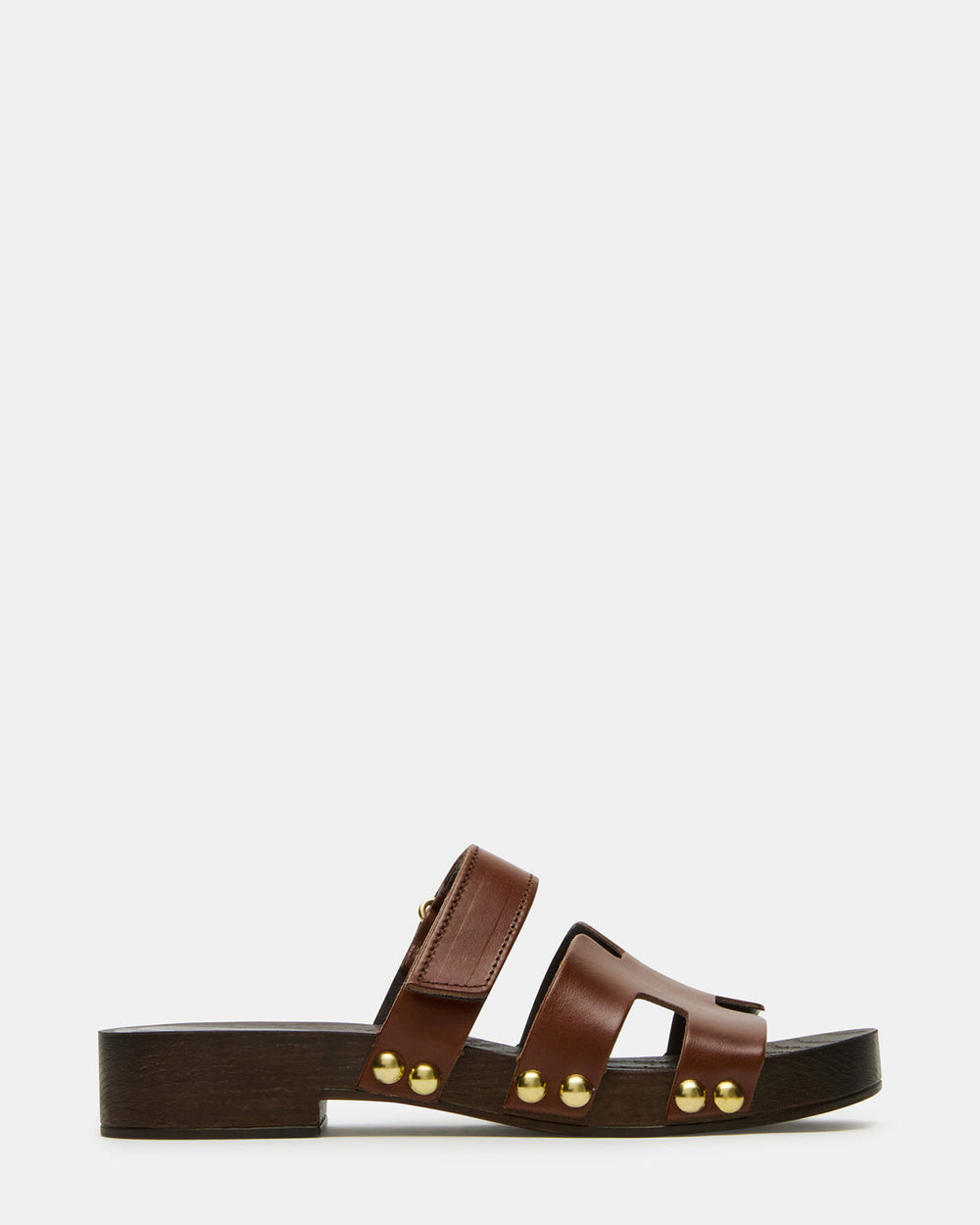 CANAL Brown Leather Wood Bottom Slide Women's Sandal | Steve Madden for Sale