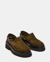 ERBA Olive Suede Platform Lug Slingback Clog Women's Flat | Steve Madden Sale