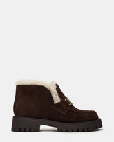 LEON Faux Fur Chocolae Brown Suede Platform Lug Sole Women's Loafer | Steve Madden for Sale