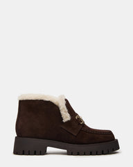 LEON Faux Fur Chocolae Brown Suede Platform Lug Sole Women's Loafer | Steve Madden for Sale