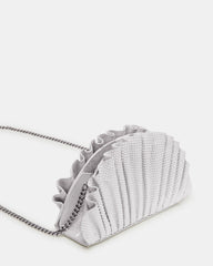 DELMAR Bag White Ruffled Pleated Semi-Circle Crossbody Clutch Handbag | Steve Madden outlet