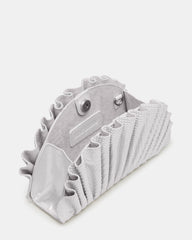 DELMAR Bag White Ruffled Pleated Semi-Circle Crossbody Clutch Handbag | Steve Madden outlet