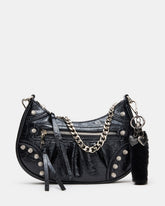 ERIKA Bag Black Rhinestone Embellished Studded Crinkle Moto Crossbody Handbag | Steve Madden for Sale