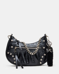 ERIKA Bag Black Rhinestone Embellished Studded Crinkle Moto Crossbody Handbag | Steve Madden for Sale