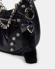 ERIKA Bag Black Rhinestone Embellished Studded Crinkle Moto Crossbody Handbag | Steve Madden for Sale