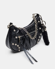 ERIKA Bag Black Rhinestone Embellished Studded Crinkle Moto Crossbody Handbag | Steve Madden for Sale