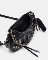 ERIKA Bag Black Rhinestone Embellished Studded Crinkle Moto Crossbody Handbag | Steve Madden for Sale