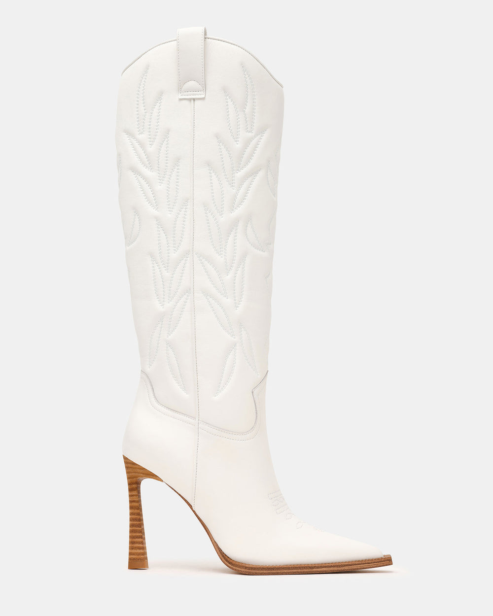 KINZEE White Leather Pointed-Toe Knee-High Western Stiletto Women's Boot | Steve Madden online
