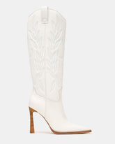 KINZEE White Leather Pointed-Toe Knee-High Western Stiletto Women's Boot | Steve Madden online