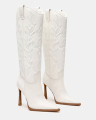 KINZEE White Leather Pointed-Toe Knee-High Western Stiletto Women's Boot | Steve Madden online