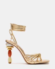 SOLENA Gold Strappy Leg-Tie Square-Toe Women's Sculptured Heel | Steve Madden US