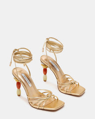 SOLENA Gold Strappy Leg-Tie Square-Toe Women's Sculptured Heel | Steve Madden US