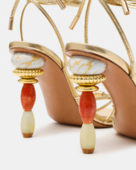 SOLENA Gold Strappy Leg-Tie Square-Toe Women's Sculptured Heel | Steve Madden US