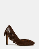 GREER Brown Suede Fringe Slingback Round-Toe Women's Heel | Steve Madden Sale