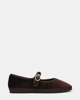 VELMA Brown Velvet Mary Jane Gold-Detail Buckle Women's Flat | Steve Madden Sale