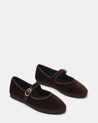 VELMA Brown Velvet Mary Jane Gold-Detail Buckle Women's Flat | Steve Madden Sale
