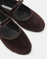 VELMA Brown Velvet Mary Jane Gold-Detail Buckle Women's Flat | Steve Madden Sale