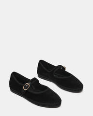 VELMA Black Velvet Mary Jane Gold-Detail Buckle Women's Flat | Steve Madden for Sale