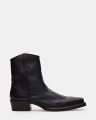 SANDERSON Black Leather Square-Toe Western Men's Ankle Boot | Steve Madden US