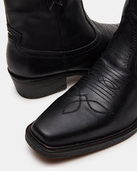 SANDERSON Black Leather Square-Toe Western Men's Ankle Boot | Steve Madden US