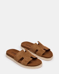 MERRICK Cognac Suede Footbed Slide Men's Sandal | Steve Madden online
