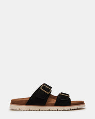 CORBAN Black Suede Men's Double Buckle Closure Footbed Sandal | Steve Madden Sale