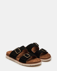 CORBAN Black Suede Men's Double Buckle Closure Footbed Sandal | Steve Madden Sale