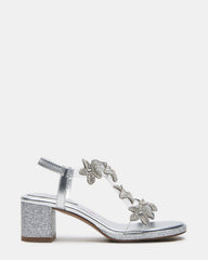 Kids' SAVVY Silver Girls' Strappy Rhinestone Block Heel | Steve Madden on Sale