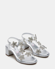 Kids' SAVVY Silver Girls' Strappy Rhinestone Block Heel | Steve Madden on Sale
