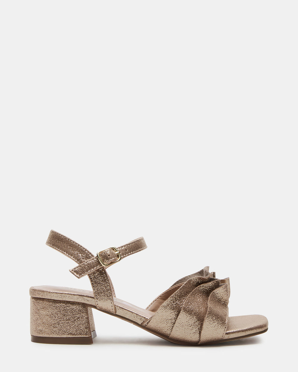 Kids' PRESS Gold Girls' Square-Toe Ruffle Block Heel | Steve Madden US