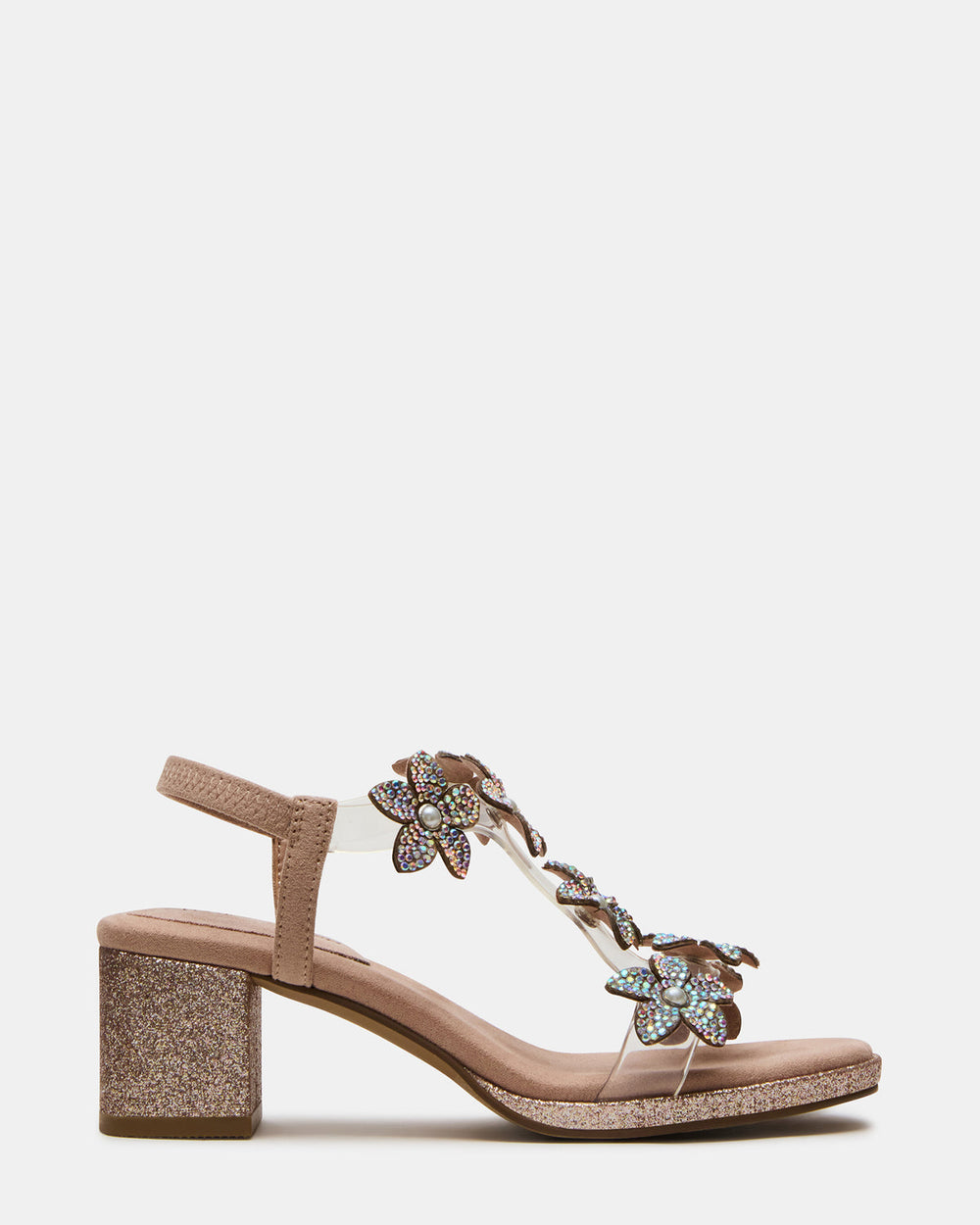 Kids' SAVVY Blush Girls' Strappy Rhinestone Block Heel | Steve Madden outlet