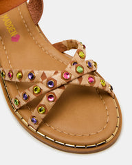 Kids' GILLIAN Cognac Multi Strappy Rhinestone Embellished Girls' Sandal | Steve Madden Sale