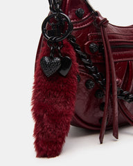 ERIKA Bag Wine Rhinestone Embellished Studded Crinkle Moto Crossbody Handbag | Steve Madden near me