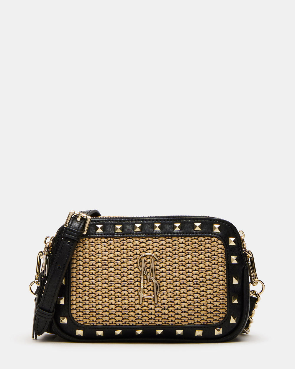 DAISYS Black Multi Women's Studded Straw Crossbody Handbag | Steve Madden US