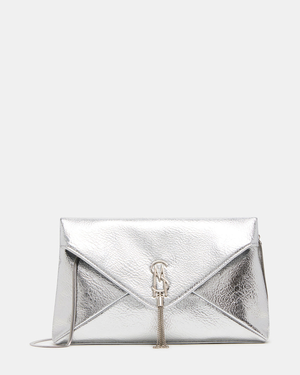 PARTAY Bag Silver Oversized Crinkle Envelope Logo Clutch Handbag | Steve Madden US