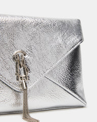 PARTAY Bag Silver Oversized Crinkle Envelope Logo Clutch Handbag | Steve Madden US