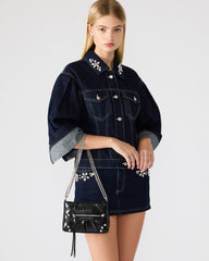 SKY Bag Black/Silver Moto Rhinestone Embellished Stud Crossbody Handbag | Steve Madden near me