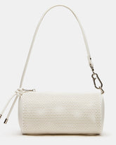 PRIYA Perforated Bag White Mini Barrel Shoulder Handbag | Steve Madden online