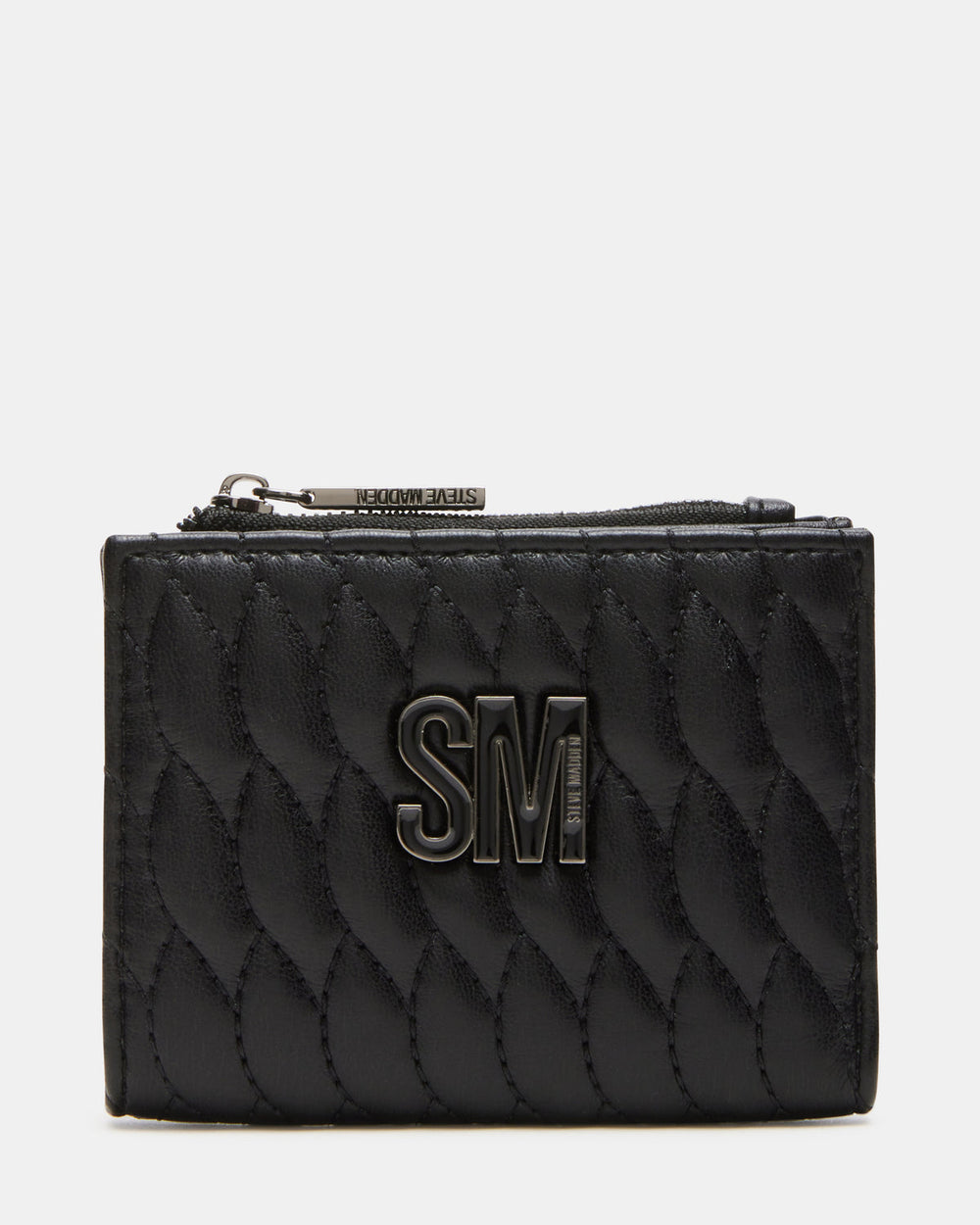 BAZAR Wallet Black Quilted Top-Zipper Button-Snap Mini Wallet | Steve Madden for Sale