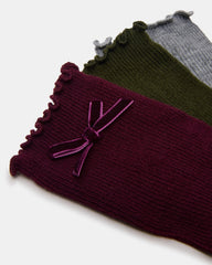 3 PACK FOLLY VELVET BOW RIB CREW SOCKS CHERRY Women's Lettuce Edge Delicate Bow Socks | Steve Madden outlet