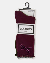 3 PACK FOLLY VELVET BOW RIB CREW SOCKS CHERRY Women's Lettuce Edge Delicate Bow Socks | Steve Madden outlet